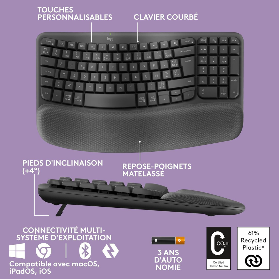 Logitech Wave Keys – Confort Ergonomique & Productivité Optimale | SDMA Informatique